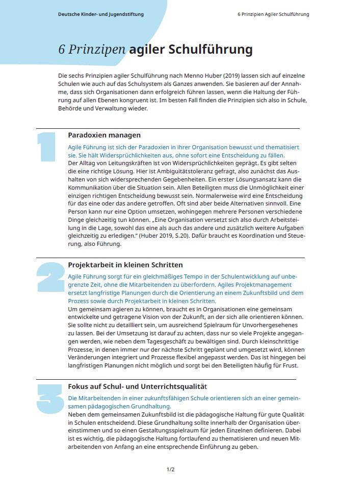 6 Prinzipien agiler Schulführung - erste Seite